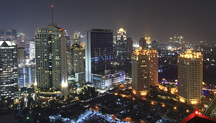 A nighttime landscape of Jakarta city